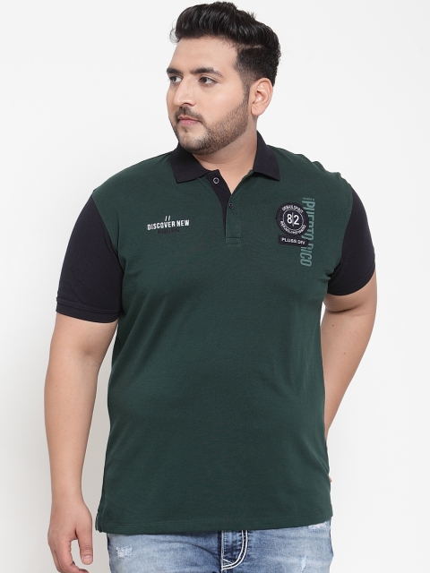 

plusS Men Green Colourblocked Polo Collar T-shirt