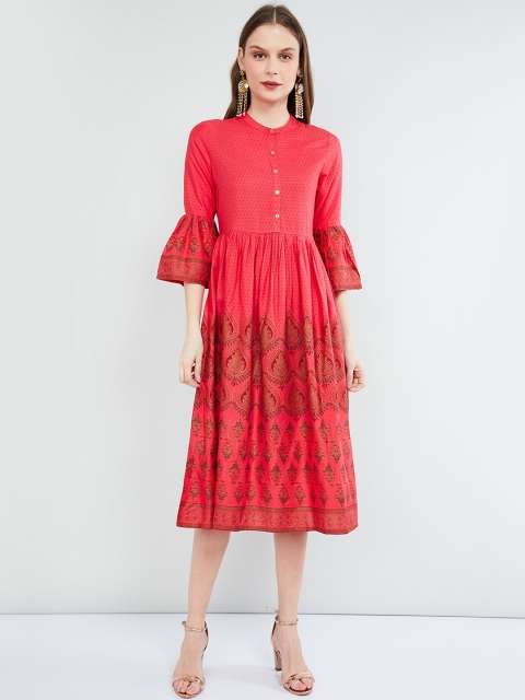 

max Women Coral Pink Polka Dot Printed A-Line Dress