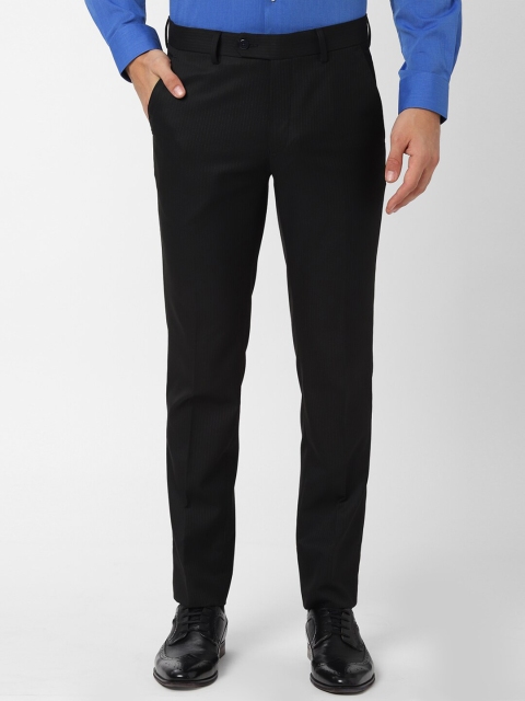 

Peter England Men Black & White Slim Fit Striped Formal Trousers