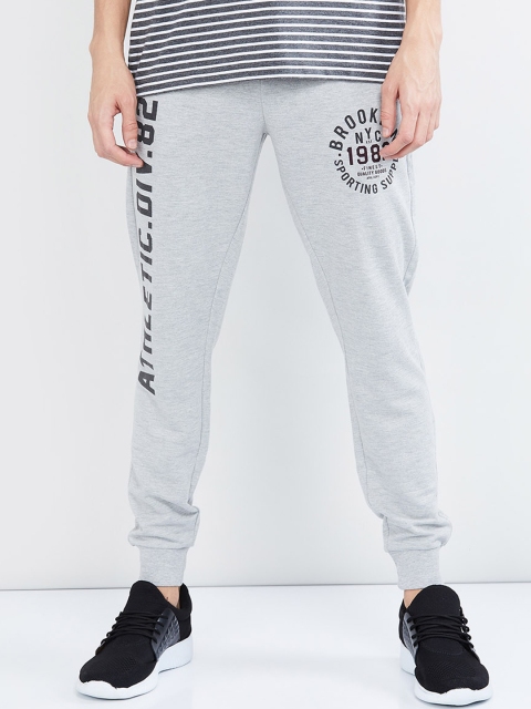 

max Men Grey Melange & Black Solid Straight-Fit Joggers