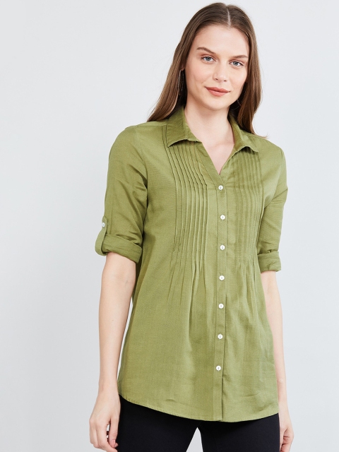 

max Women Green Regular Fit Solid Casual Shirt