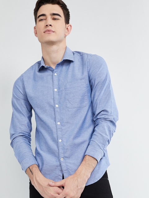 

max Men Blue Regular Fit Solid Casual Shirt
