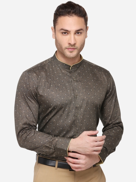 JB STUDIO Men Brown & Grey Slim Fit Printed Semiformal Shirt