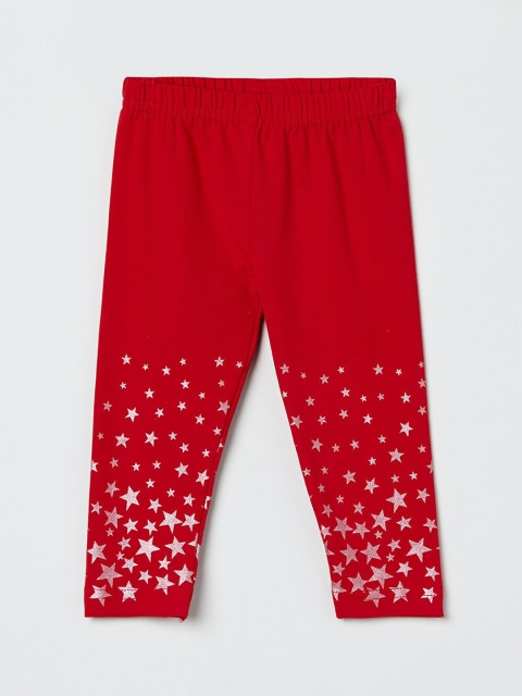 

max Girls Red & White Printed Ankle-Length Leggings