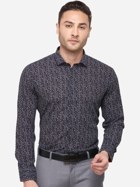 

JB STUDIO Men Black & White Slim Fit Printed Linen Formal Shirt
