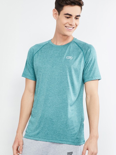 

max Men Sea Green Solid Round Neck T-shirt