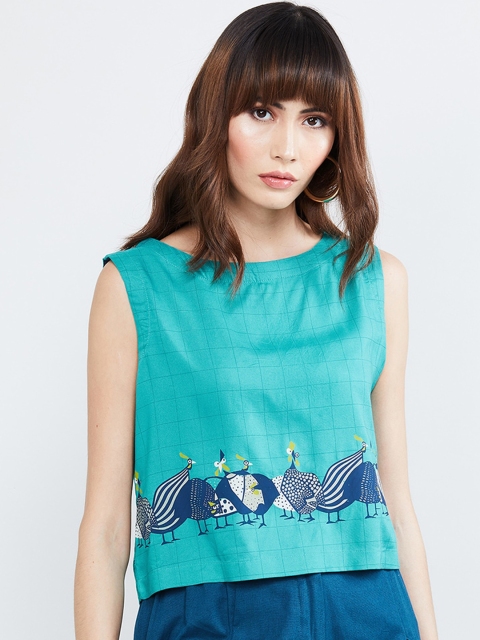 

max Women Turquoise Blue Printed Top