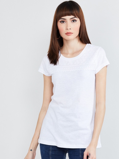 

max Women White Solid Pure Cotton Top