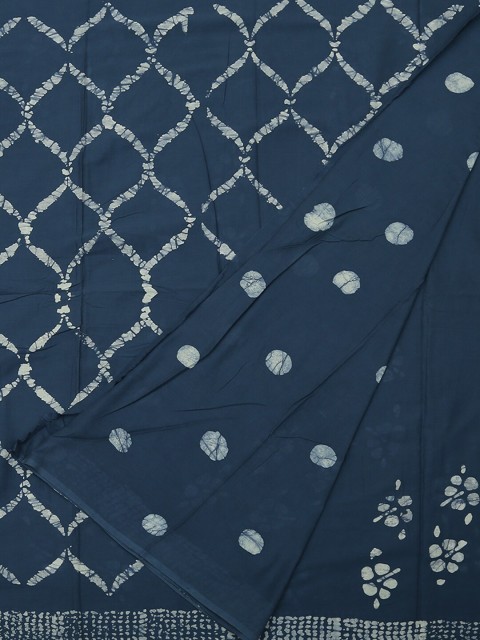 

Pothys Navy Blue & White Pure Cotton Batik Printed Saree