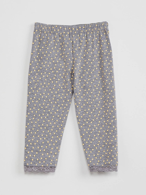 

max Girls Grey Melange & Yellow Printed Ankle-Length Leggings