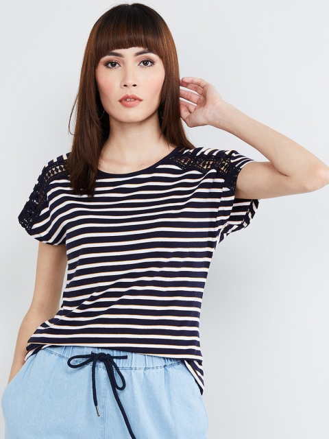

max Women Navy Blue Striped Top