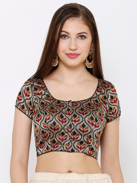 

SALWAR STUDIO Women Black & Gold-Coloured Printed Readymade Saree Blouse