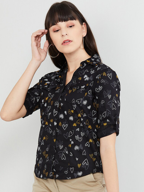 

max Women Black Regular Fit Printed Casual Shirt