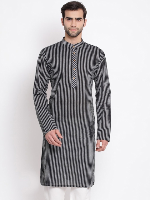 

VASTRAMAY Men Black & Grey Striped Straight Kurta
