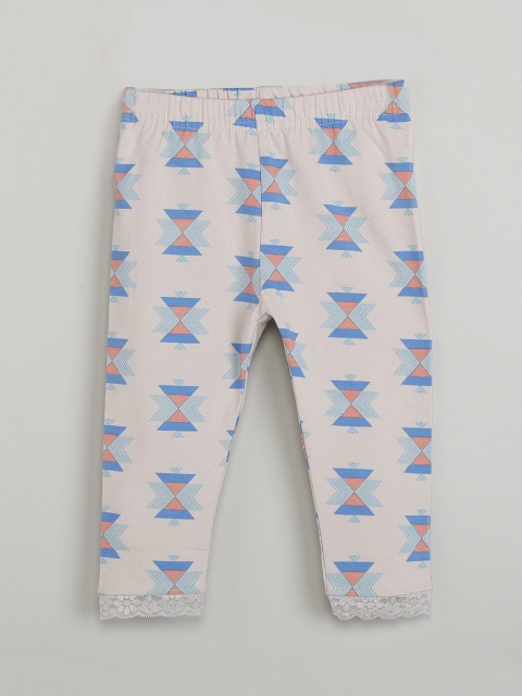 

max Girls White & Blue Printed Ankle-Length Leggings