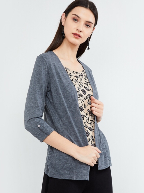 

max Women Grey & Beige Printed Top with an Attached Shrug