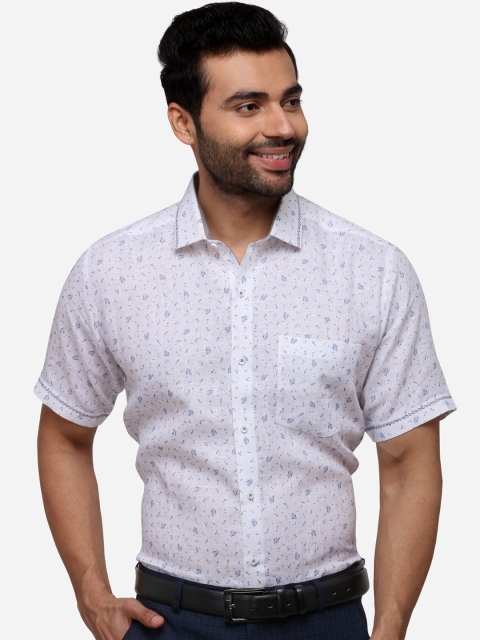 

JB STUDIO Men White & Blue Slim Fit Printed Casual Shirt