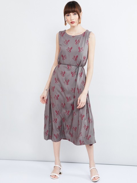 

max Women Grey Printed A-Line Dress