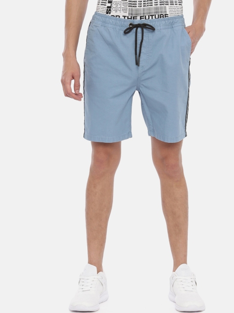 

Breakbounce Men Blue Solid Slim Fit Chino Shorts With Side Stripes