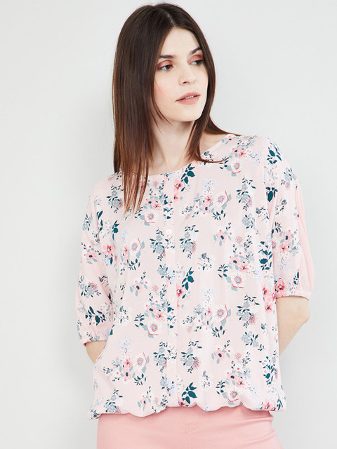 

max Women Pink & Green Floral Printed Shirt Style Top