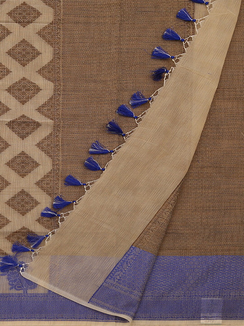 

Pothys Cream-Coloured & Blue Supernet Woven Design Saree