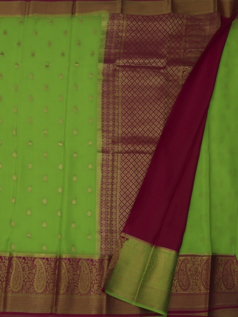 

Pothys Green & Maroon Pure Crepe Woven Design Mysore Silk Saree