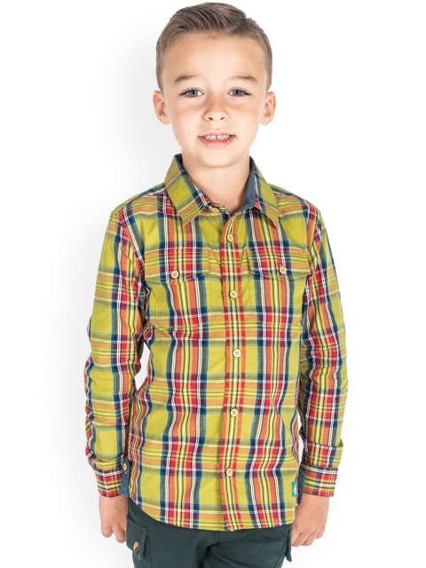

Cherry Crumble Unisex Kids Yellow & Red Regular Fit Checked Casual Shirt