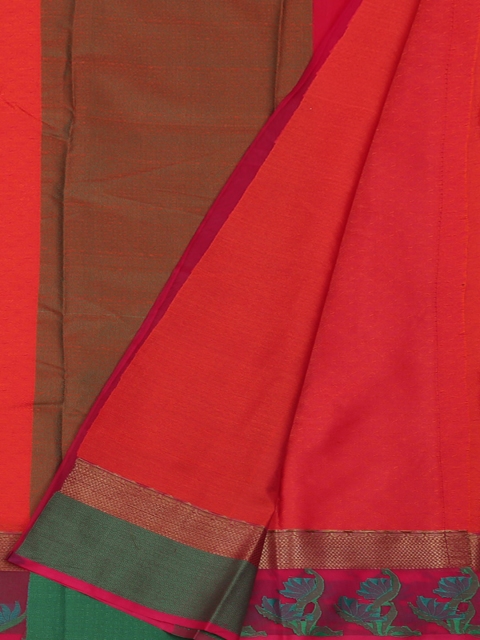 

Pothys Orange & Green Jute Silk Solid Saree