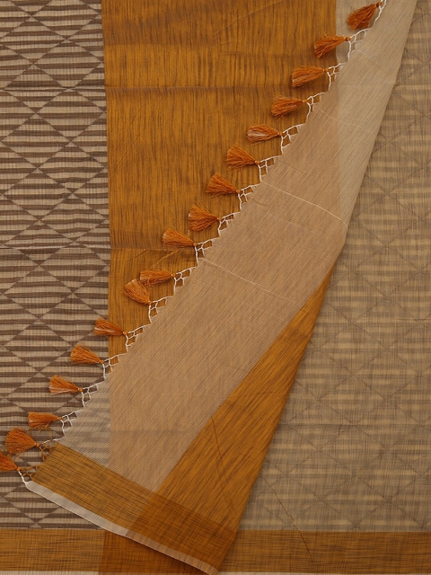 

Pothys Cream-Coloured & Orange Supernet Woven Design Saree