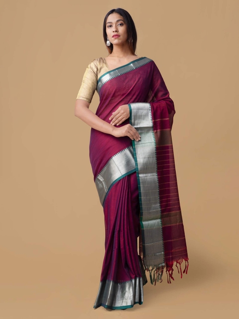 

Unnati Silks Purple Pure Cotton Solid Narayan Peth Saree