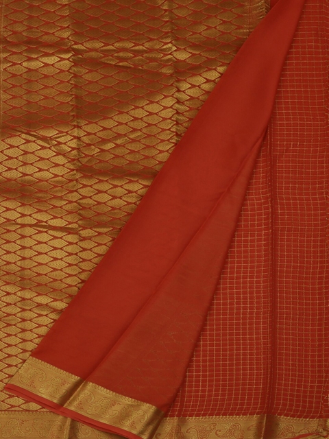

Pothys Peach-Coloured & Gold-Toned Pure Georgette Checked Saree