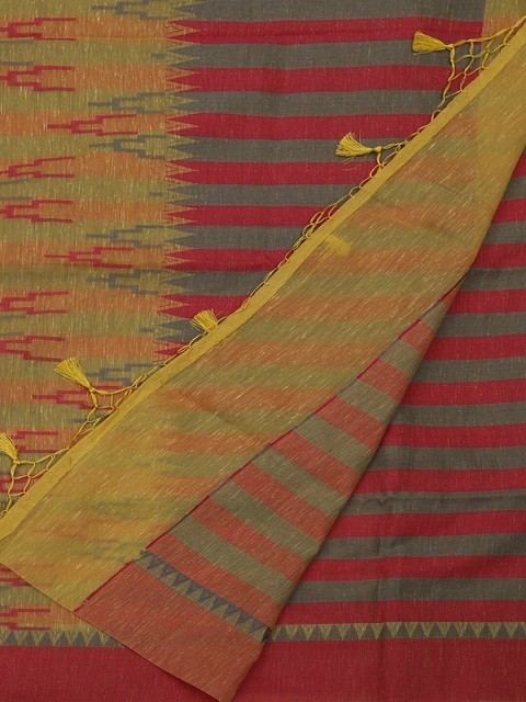 

Pothys Yellow & Maroon Linen Blend Printed Saree