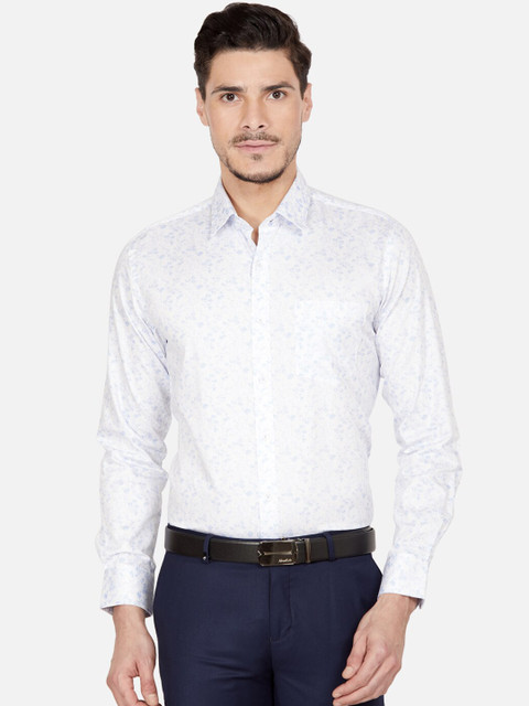

Oxemberg Men White & Blue Slim Fit Printed Formal Shirt