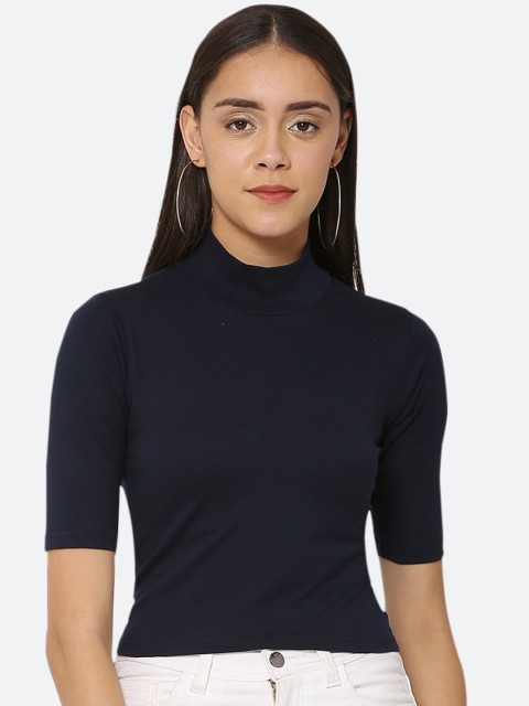 

Everlush Women Navy Blue Solid High Neck Top