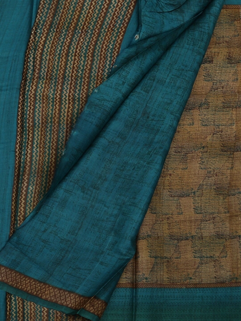 

Pothys Blue & Brown Jute Silk Printed Saree