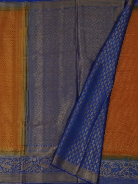 

Pothys Mustard Yellow & Blue Jute Silk Woven Design Saree