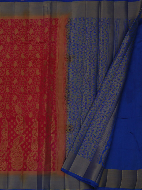 

Pothys Red & Blue Jute Silk Woven Design Saree