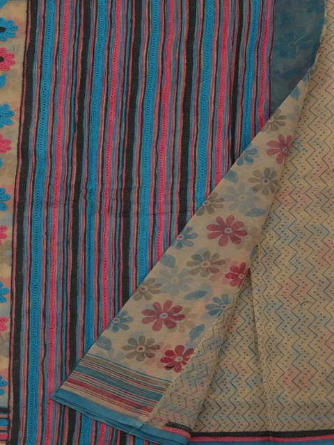 

Pothys Cream-Coloured Embroidered Supernet Saree