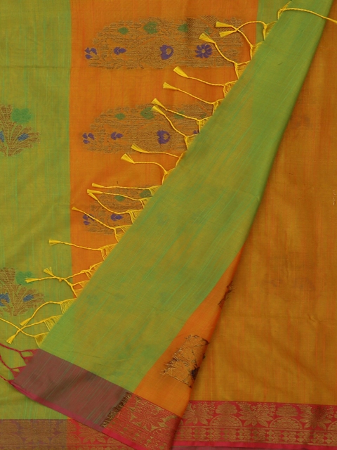 

Pothys Green & Orange Jute Silk Printed Saree