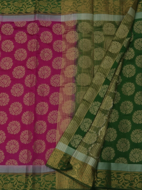 

Pothys Magenta & Green Jute Silk Printed Saree