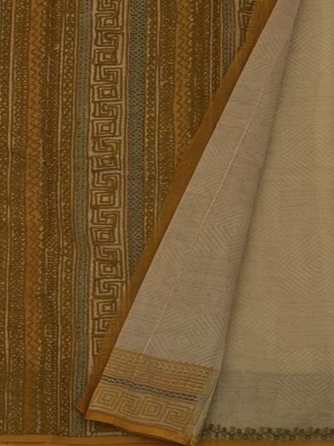 

Pothys Cream-Coloured & Olive Brown Supernet Woven Design Saree