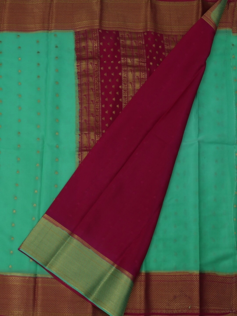 

Pothys Sea Green & Magenta Pure Crepe Woven Design Saree