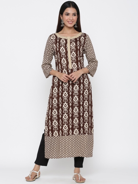 

Jaipur Kurti Women Brown & Beige Printed Straight Kurta