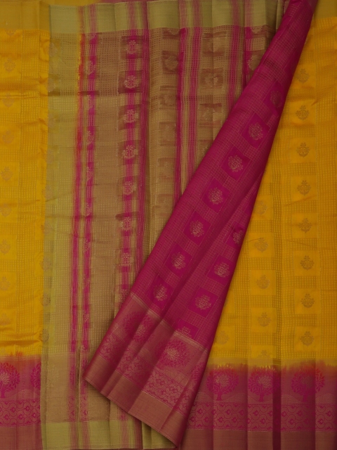 

Pothys Yellow & Magenta Jute Silk Woven Design Saree