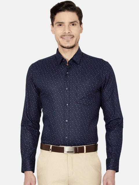 

Oxemberg Men Navy Blue Slim Fit Printed Formal Shirt