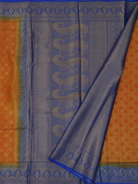 

Pothys Mustard Yellow & Blue Jute Silk Woven Design Saree