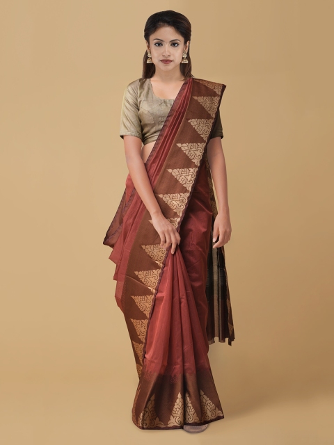 

Unnati Silks Maroon Silk Cotton Solid Handloom Kanjeevaram Saree