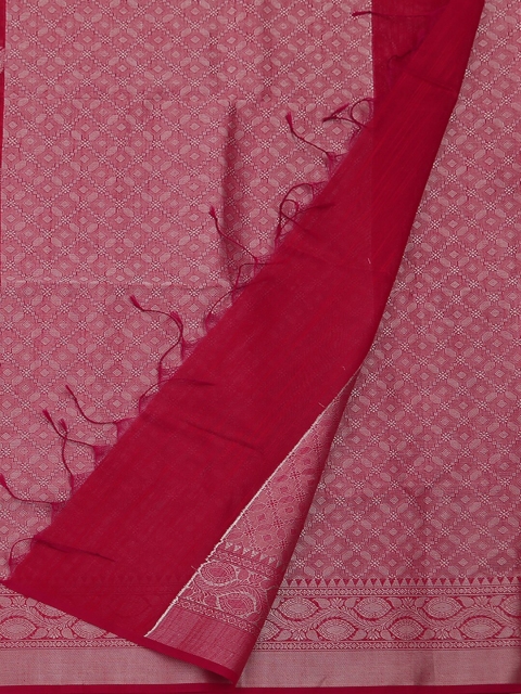 

Pothys Red & Silver-Toned Cotton Blend Woven Design Saree