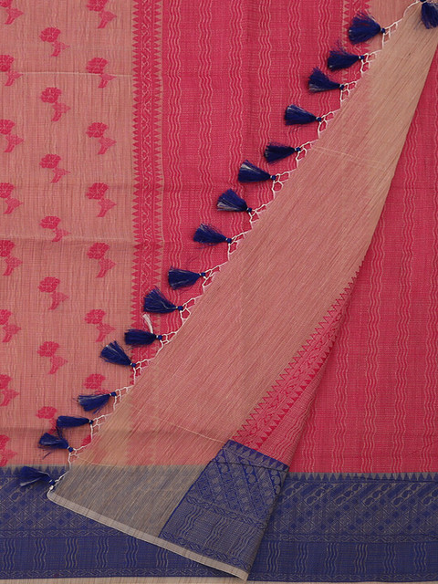

Pothys Cream-Coloured & Pink Supernet Printed Saree