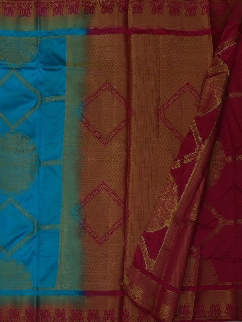 

Pothys Blue & Pink Jute Silk Woven Design Saree